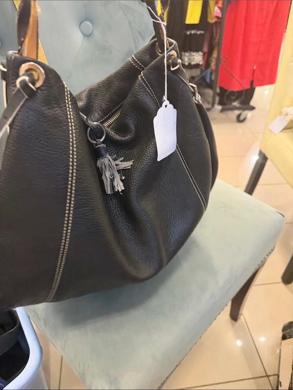 Maxx New York Black Pebbled Leather Hobo with Contrast Stitching